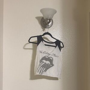American Eagle Outfitters White and Black Rolling Stones Graphic Muscle Tee